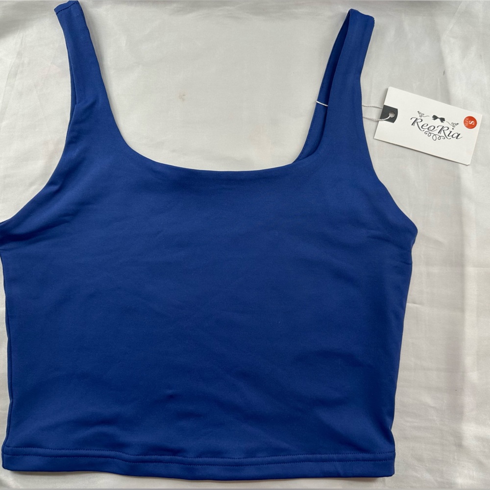 Stretchy double lined navy tank top from Amazon in size S